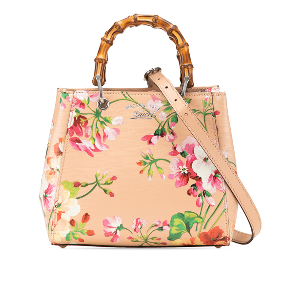Pre-Loved Gucci Mini Calfskin Blooms Bamboo Shopper Satchel - Picture 1 of 12